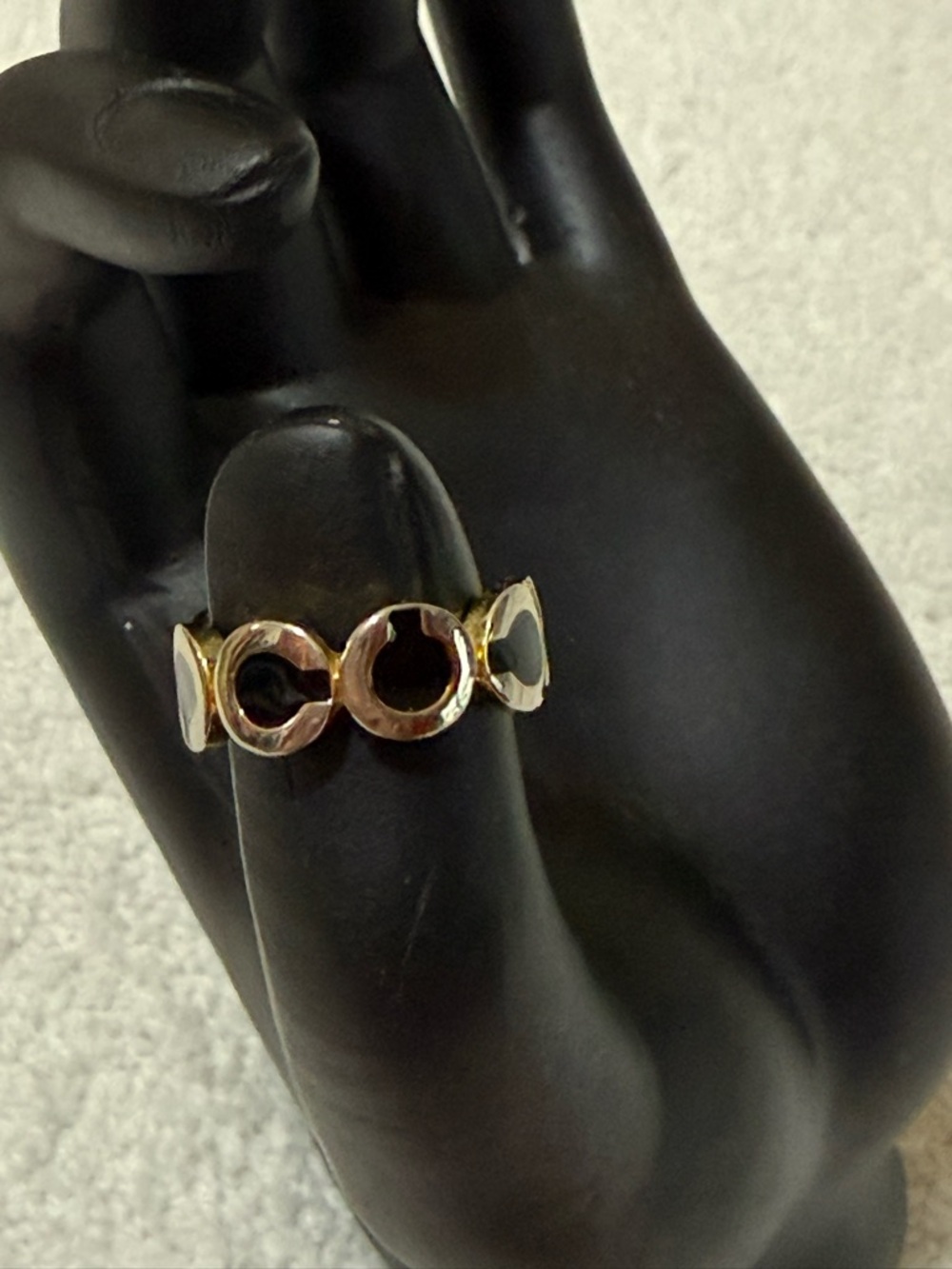 COACH Gold-Tone Black Enamel Circle Link Ring - Women